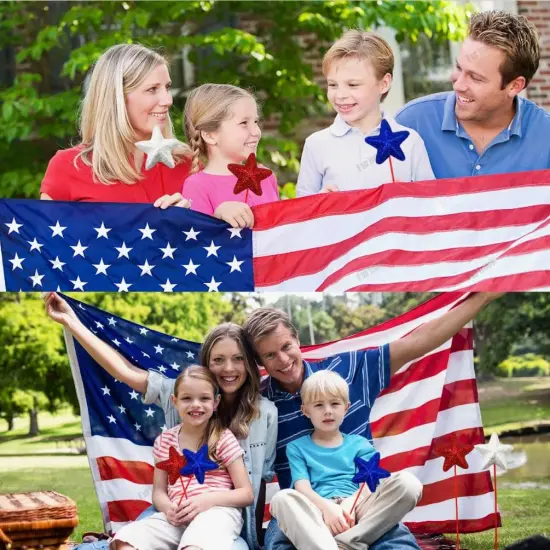 6 Pcs 4th of July Glitter Puffy Star Picks Foam Sparkly Sticks for Americana Independence Day Party Crafts Supplies Decorations, Memorial Day Patriotic Decor {4}