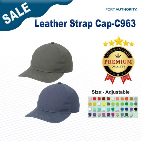 Port Authority&reg; Leather Strap Cap Regatta Blue {3}