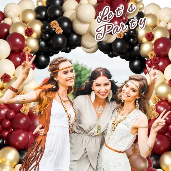 155pcs Burgundy Balloon Garland Arch Kit with Burgundy Maroon Black Metallic Gold Lvory white Balloons for Birthday Graduation Wedding Baby Shower Anniversary Valentine Party Decoration {5}