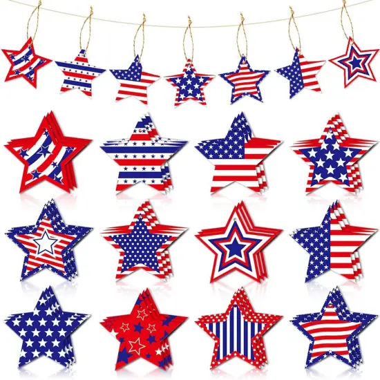 24 Pcs Independence Day Hanging Ornaments Red White Blue Star Ornament {1}