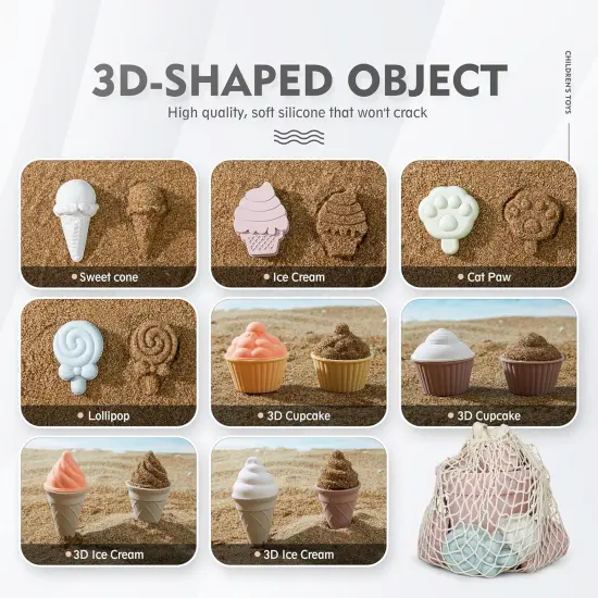 17Pcs Summer Silicone Beach Toys,Modern Baby Beach Toys,Travel Friendly Beach Set,Silicone Bucket, Watering Can, Shovel, 12 Sand Molds, Beach Bag,Silicone Sand Toys for Toddlers, Kids (Pink) {5}