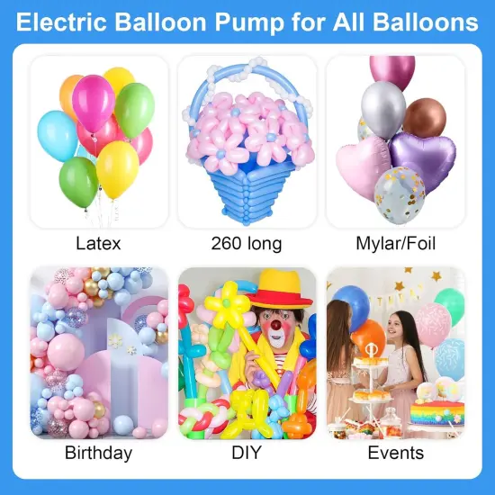 Electric Balloon Pump 3-in-1 Portable Air Balloon Pump for Latex 260Q Long Foil Balloons, 110V Automatic Dual Nozzle Inflator Deflator Inflatables, Pool Floats Raft, Air Mattress (Blue Pink) {4}