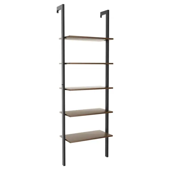 Steel Ladder Bookshelf, 5-Tier Wall-Mount Shelf Organizer for Home Dark Brown {1}