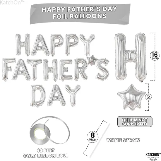 Happy Fathers Day Balloons - 16 Inch | Silver Fathers Day Decorations for Party, Happy Fathers Day Banner | Fathers Day Party Decorations | Happy Fathers Day Sign, Happy Fathers Day Backdrop {2}
