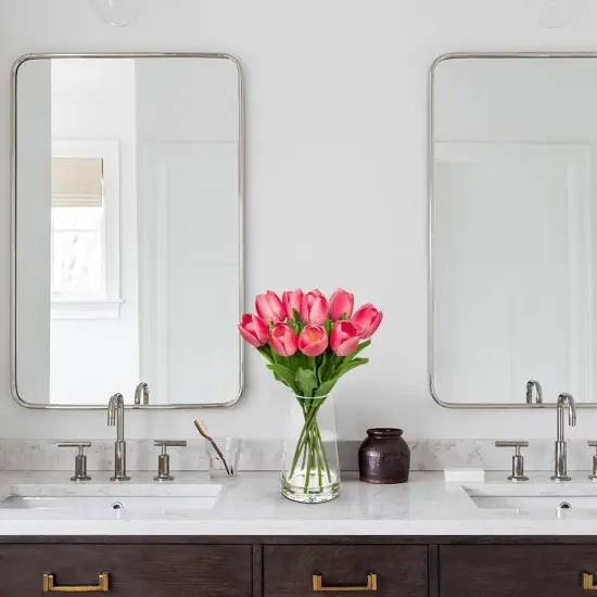 Fake Tulips Artificial Tulip Flowers in Glass Vase with Faux Water, 14.2" Real Touch Pink Tulip Flowers Spring D&eacute;cor for Table Centerpiece Home Farmhouse Resto Wedding Decoration {4}