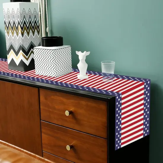 American Flag Table Runner 72 x 13 Inch, Patriotic Stars and Stripes Pattern Table Runner for 4th of July, Memorial Day, National Holidays, Perfect for Home, Party, Kitchen, Mantel, Dining Decorations {5}