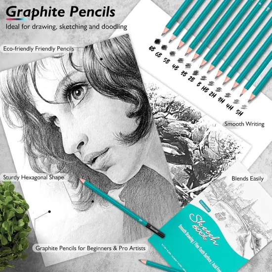 73 Pack Art Supplies Sketching Kit for Adults Kids Teen Gifts, School Supplies, Drawing Sketching Pencils with Sketchbook, Coloring Book, Colored Watercolor Metallic Graphite Charcoal Pencils {3}
