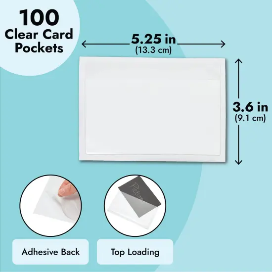 100 Pack Clear Self-Adhesive Pocket Label Holders for Index Cards 3x5, Bulk Top Load Plastic Sleeves for Storage {5}