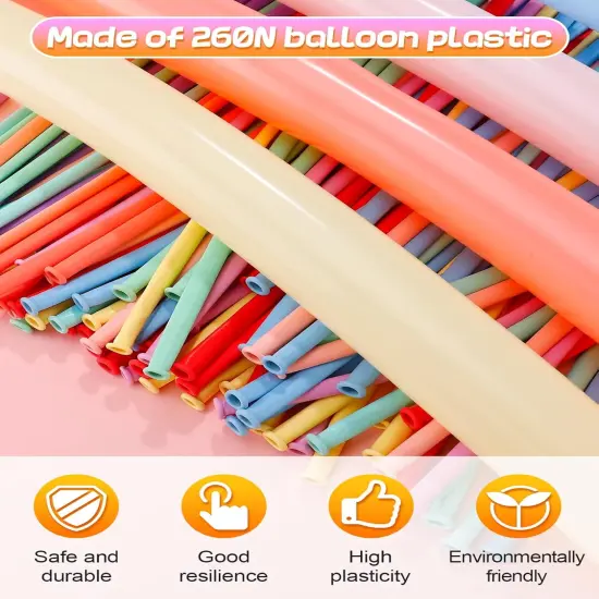 100 Pcs 260Q Balloons Kit with Pump - Kids Premium Latex Twisting Long Balloons to Make Animals Flowers, Pastel Color Party Balloons for Boys Girls Christmas Birthday Gifts Clowns Wedding Decoration {4}