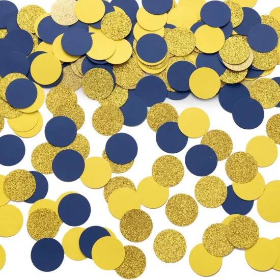 Gold Blue and Yellow Confetti Table Decoration for Graduation Birthday Eid Ramadan Festival Theme Party,1.2 inch in Diameter,200 Counts {1}
