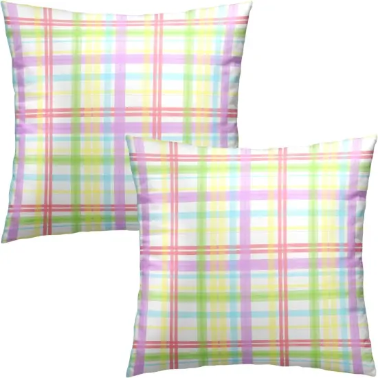 Easter Throw Pillow Covers 18x18 inch Watercolor Colorful Buffalo Plaid Checked Cushion Pillow Cases {2}