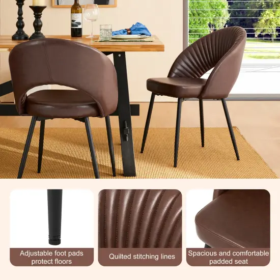 Set of 2/4Mid-Century Modern Quilted PU Leather Dining Side Chair with Metal Tapered Legs {4}