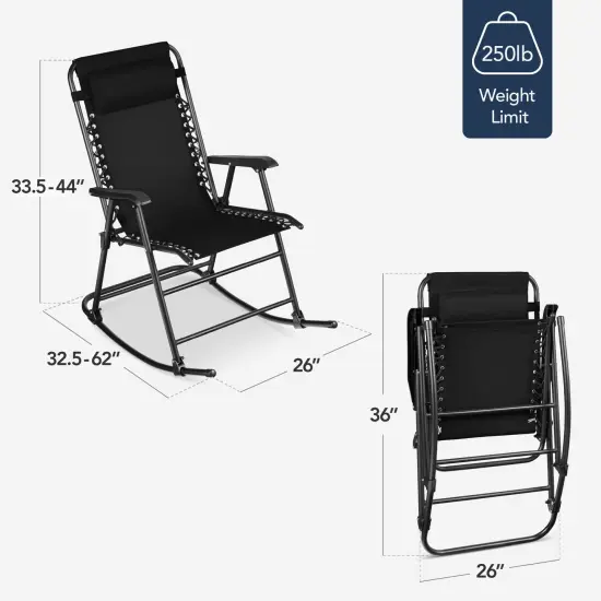 Best Choice Products Folding Outdoor Zero Gravity Rocking Lounge Chair w/ Headrest Pillow Black {2}
