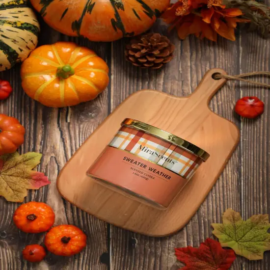 Fall Candle Sweater Weather Fall Candle Pumpkin Chai Latte Scented Autumn 3 Wicks Candle Gift 14 oz {4}
