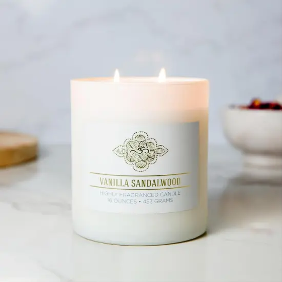 Vanilla Sandalwood Scented Jar Candle, Wellness Collection, Relaxing Aromatherapy Candle, 2 Wick White Jar Soy Blend Wax Candle for Home, 60hr Burn, 16 oz - USA Poured {3}