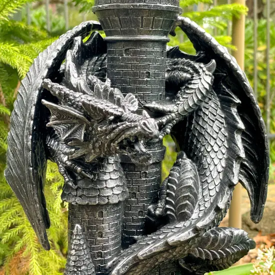 Dragon Keeper of the Castle Light Solar LED Lantern Statue Black {7}