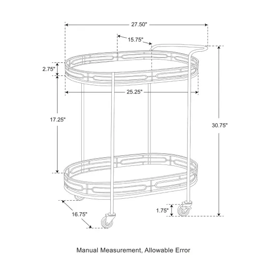 30.75"H Deluxe 2-Tier Metal Oval Mirrored Bar Cart -Golden {6}