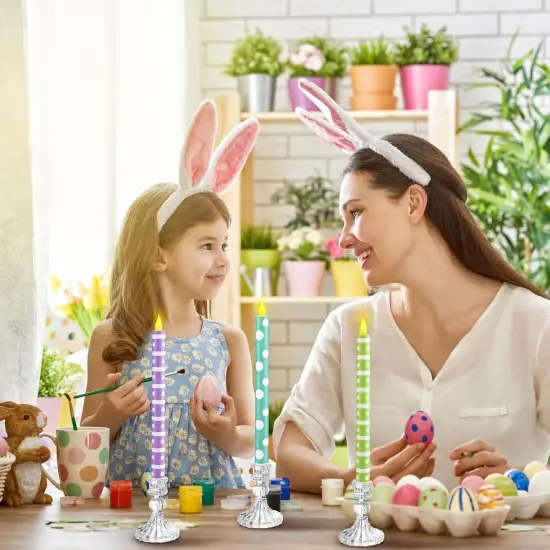 6 Pcs Easter Flameless Taper Candles 10.6 Inch Colorful Candles Battery Operated LED Candlesticks for Easter Dinner Table Home Party Decor {5}