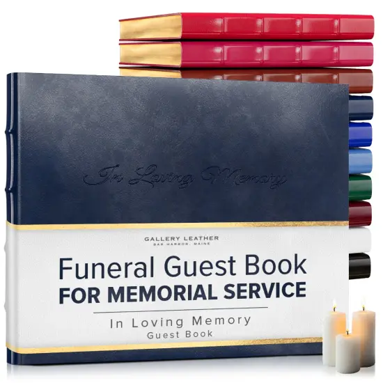 Gallery Leather Guest Book Funeral, In Loving Memory, Memorial, 192 Lined Pages, Bonded Leather, Hardcover Acadia Navy {1}