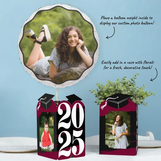 Big Dot of Happiness Maroon 2025 Graduation Photo Holder Centerpieces, 4x6 Picture Display Box, Table Decoration Centerpiece for Burgundy Grad Party Decor, 8 Count {7}