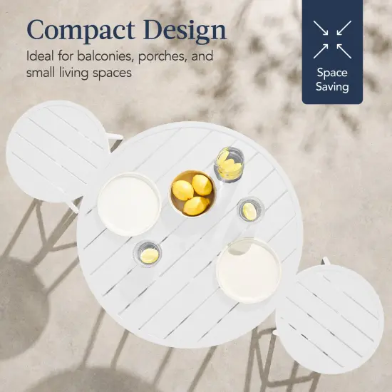 Best Choice Products 3-Piece Steel Patio Bar Height Round Bistro Set w/ Backless Stools, Slatted Design White {6}