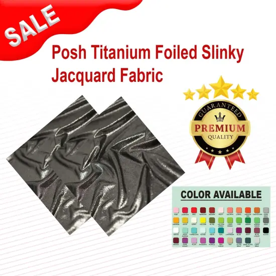 Posh Titanium Foiled Slinky Jacquard Fabric Black/Royal {2}