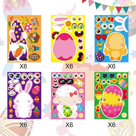 36 Sheet Easter Stickers for Kids,Easter Basket Stuffers,Make a Face Easter Stickers with Easter Animal Egg Themed,Make Your Own Stickers,Easter Decorations Gift Kids Party Favor Supplies Crafts {2}