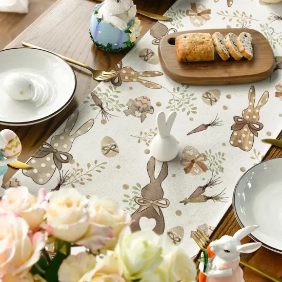Bunny Rabbit Eucalyptus Eggs Carrots Easter Table Runner, Seasonal Spring Kitchen Dining Table {4}