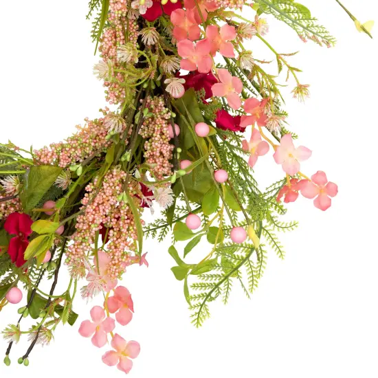 Northlight Cranesbill Geranium and Veronica Twig Wreath - 21" - Pink {5}
