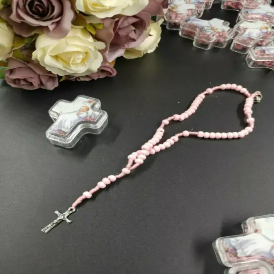 12 Party Favor Catholic Gifts with Gift Box Blue Rosary Beads Necklace Baptism {2}