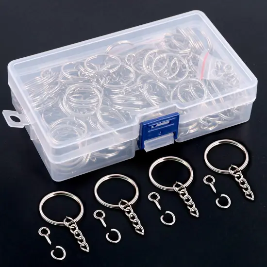 450Pcs 1" 25mm Sliver Key Chain Rings Kit, Including 150Pcs Keychain Rings with Chain and 150Pcs Jump Ring with 150Pcs Screw Eye Pins Bulk for Jewelry Findings Making (Sliver) {4}