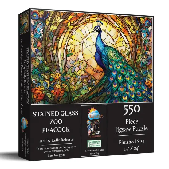 Sunsout Stained Glass Zoo Peacock 550 pc Jigsaw Puzzle 73320 {3}