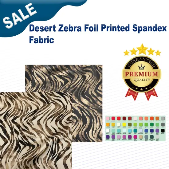 Desert Zebra Foil Printed Spandex Fabric Ivory/Shiny Foil {2}