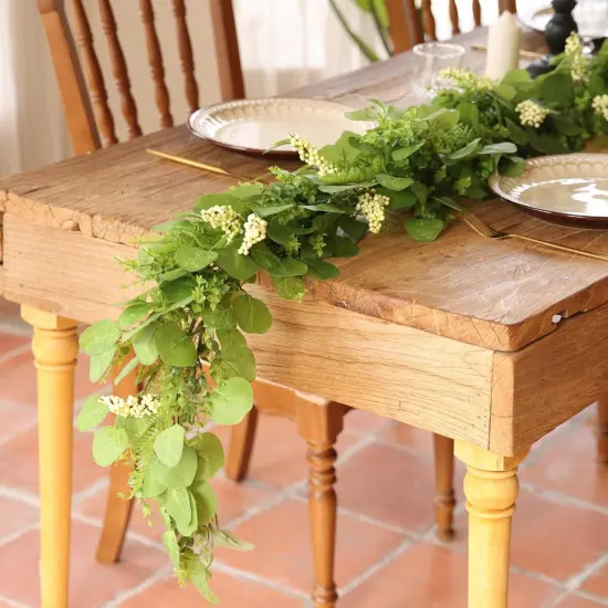 6Ft Artificial Eucalyptus Garland，Real Touch Faux Eucalyptus Decor Vine Garland with Persian Grasses and Berries for Table,Bedroom,Mantelpiece,Outdoor,Wedding Decorations （Light Green） {3}