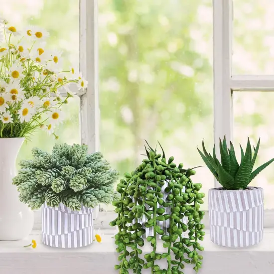 3-Pack Artificial Succulents &ndash; Stylish Greenery in Gray Geometric Pots {4}