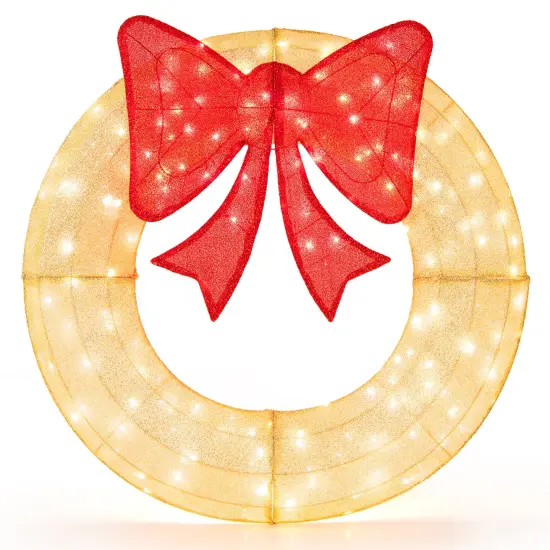48 Inch Pre-Lit Lighted Christmas Mesh Wreath with Large Bow and 200 LED Bulbs {1}