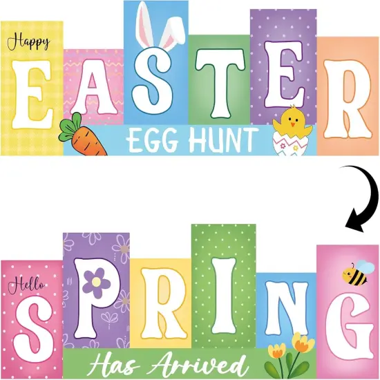 Easter Decorations Wooden Table Sign Spring Decorations Reversible Tabletop Decor Rustic Double-sided {1}
