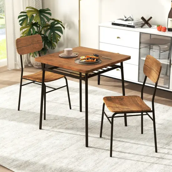 3 Piece Dining Table Set for 2 Wood Square Table with Metal Frame-Brown {6}