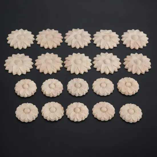 10-Pack Wood Rosettes Little Onlay Appliques, Unpainted Round Flower Carving Craft Decals for Home Chests Cabinet Door Cupboard Dresser Bed Wall Pew Wardrobe Furniture Decor (Dia-3cm/1.18") {6}