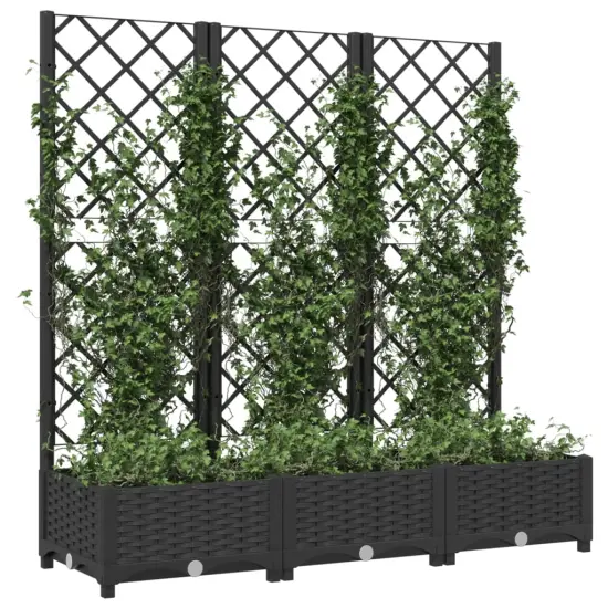 vidaXL Garden Planter with Trellis Black 47.2x15.7x47.8 PP {3}