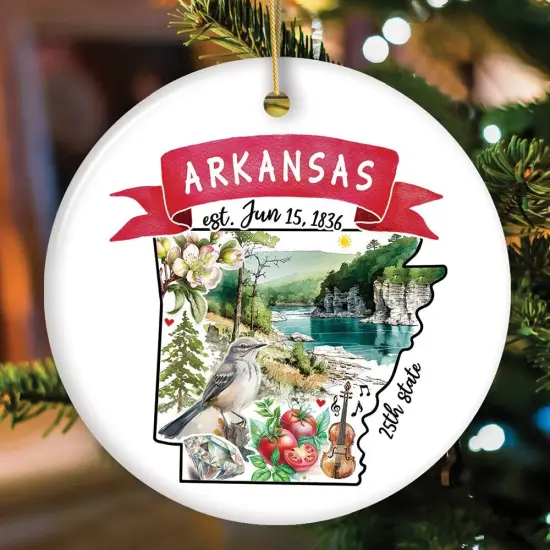 Artistic Arkansas State Themes and Landmarks Christmas Ornament {3}