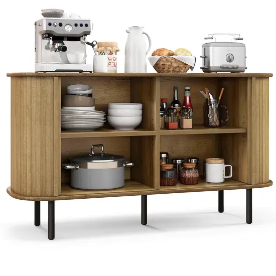Costway 47" Sideboard Buffet Cabinet with Sliding Tambour Doors Adjustable Shelves Oak {1}