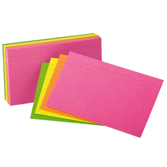 Neon Index Cards, 4" x 6", Ruled, Assorted Colors, Pack of 100 {1}