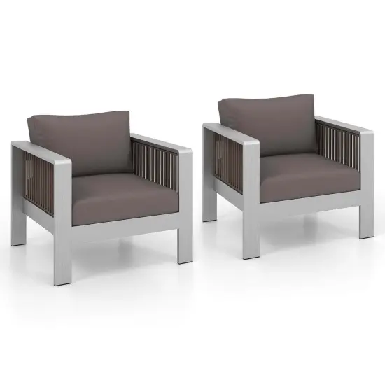 Costway 2 PCS Aluminum Single Sofa Outdoor Furniture Set with Thick Back & Seat Cushions Grey {7}
