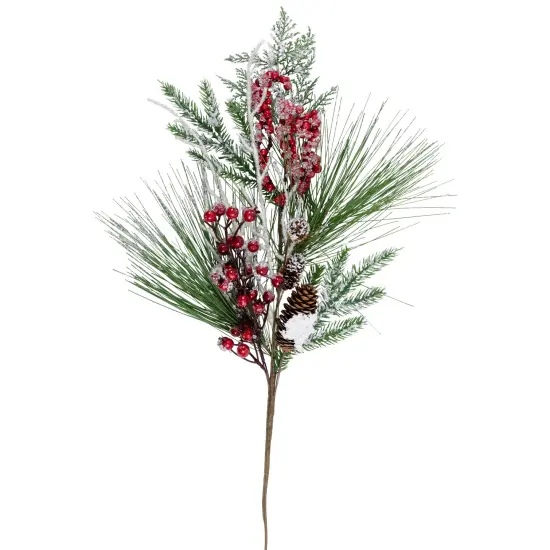 Northlight Frosted Mixed Pine Artificial Christmas Spray with Berries and Pine Cones - 31" Green {4}
