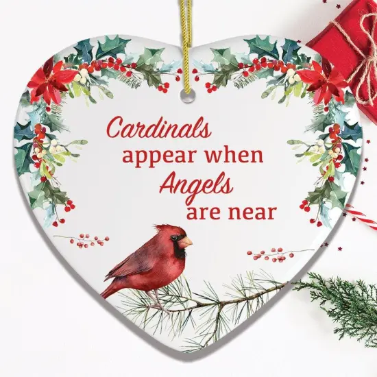 Cardinals Appear When Angels Are Near Floral Heart Christmas Ornament {1}