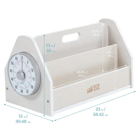 Double-Sided Book Caddy with Countdown Timer, Portable Library White Wash {2}