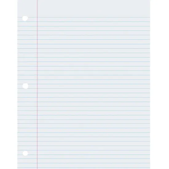 Composition Paper, White, 3-Hole Punched, Red Margin, 9/32" Ruled, 8-1/2" x 11", 500 Sheets {1}