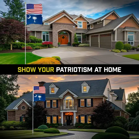 G128 Combo Pack: 20 Ft Telescoping Aluminum Flagpole (Silver) & American and South Carolina Flags 3x5 Ft, Both ToughWeave Series Embroidered Polyester | Pole with Flags Included {4}