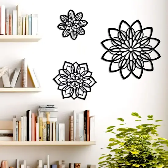 Zzbakress 3 Pieces Metal Flowers Wall Decor, Black Wall Decor, Flower Art Wall Decor Farmhouse Wall Decor Multiple Flowers Hanging Decor for Bathroom Living Room Garden Office (Black Elegant) {4}